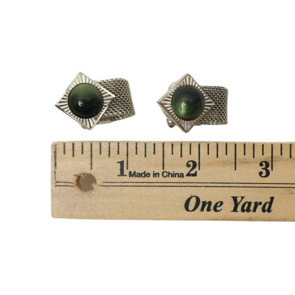 Anson Moon Stone Mesh Chainmail Cufflinks Silver Tone Men Vintage MCM Jewelry